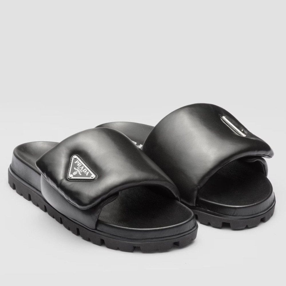 Cheap Reps Prada Slides In Black Soft Padded Nappa Leather