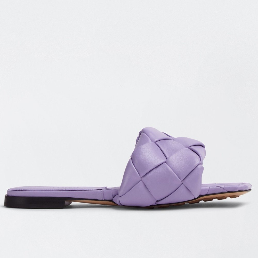 Cheap Reps Bottega Veneta Lido Slides In Lavender Intreccio Lambskin