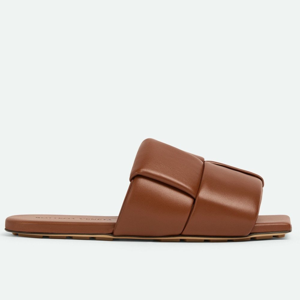 Cheap Reps Bottega Veneta Patch Flat Slides In Brown Lambskin