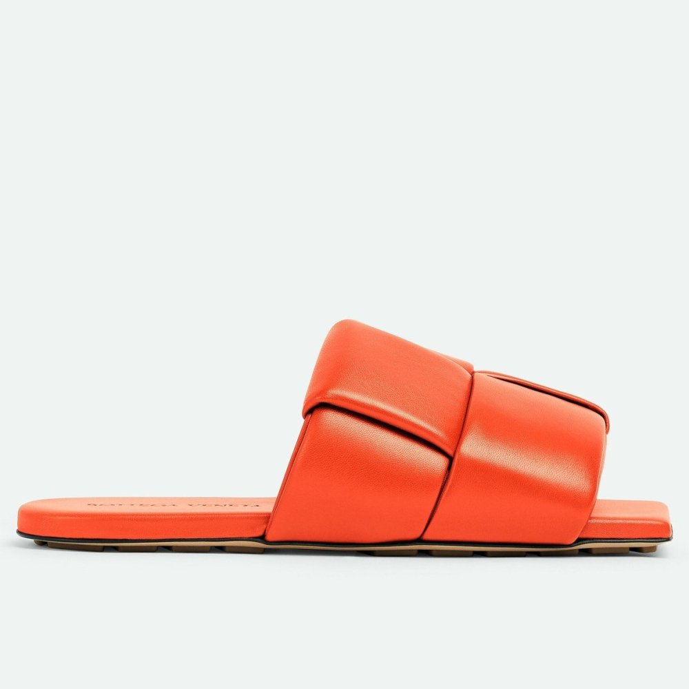 Cheap Reps Bottega Veneta Patch Flat Slides In Orange Lambskin