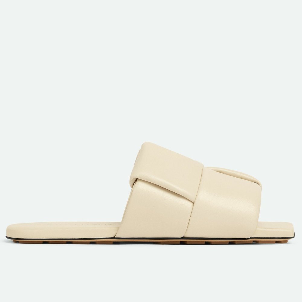 Cheap Reps Bottega Veneta Patch Flat Slides In White Lambskin