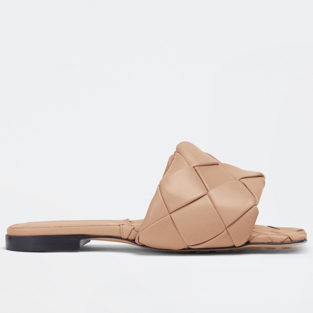 Cheap Reps Bottega Veneta Lido Slides In Beige Intreccio Lambskin