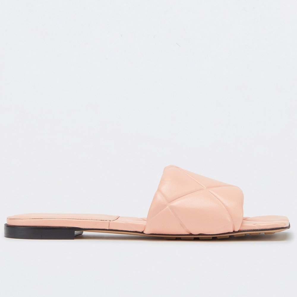 Cheap Reps Bottega Veneta Rubber Lido Slides In Peachy Lambskin