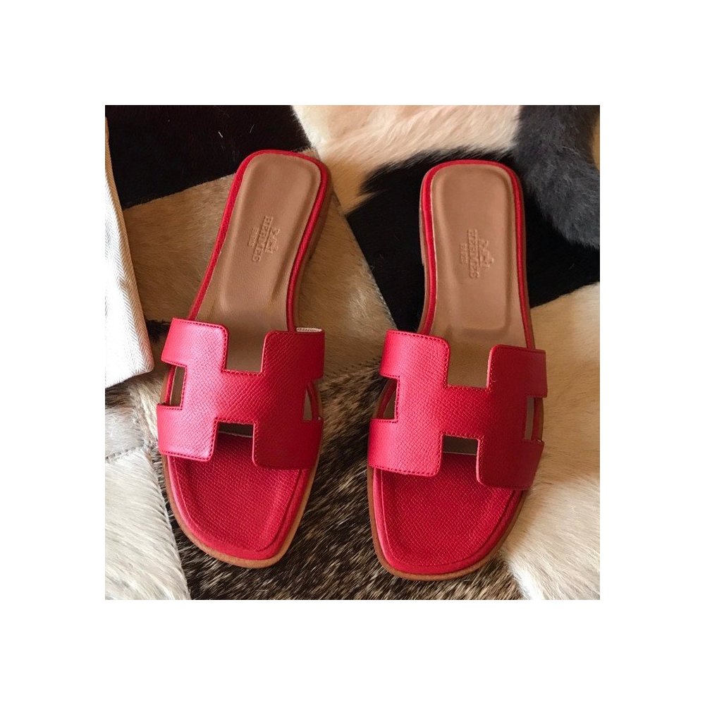 Cheap Reps Hermes Oran Slide Sandals In Red Epsom Calfskin