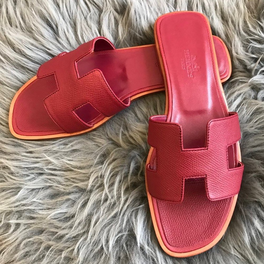 Cheap Reps Hermes Oran Slide Sandals In Ruby Epsom Calfskin