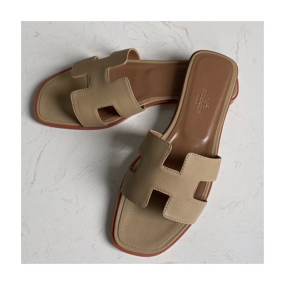 Cheap Reps Hermes Oran Slide Sandals In Trench Epsom Calfskin